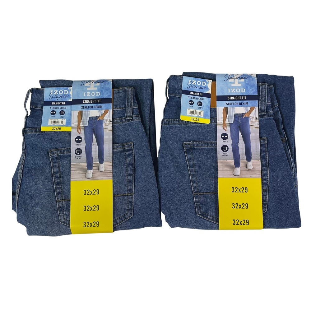 2 Pair IZOD Saltwater Mens Straight Fit Stretch Denim Blue Jeans 32x29 1566219